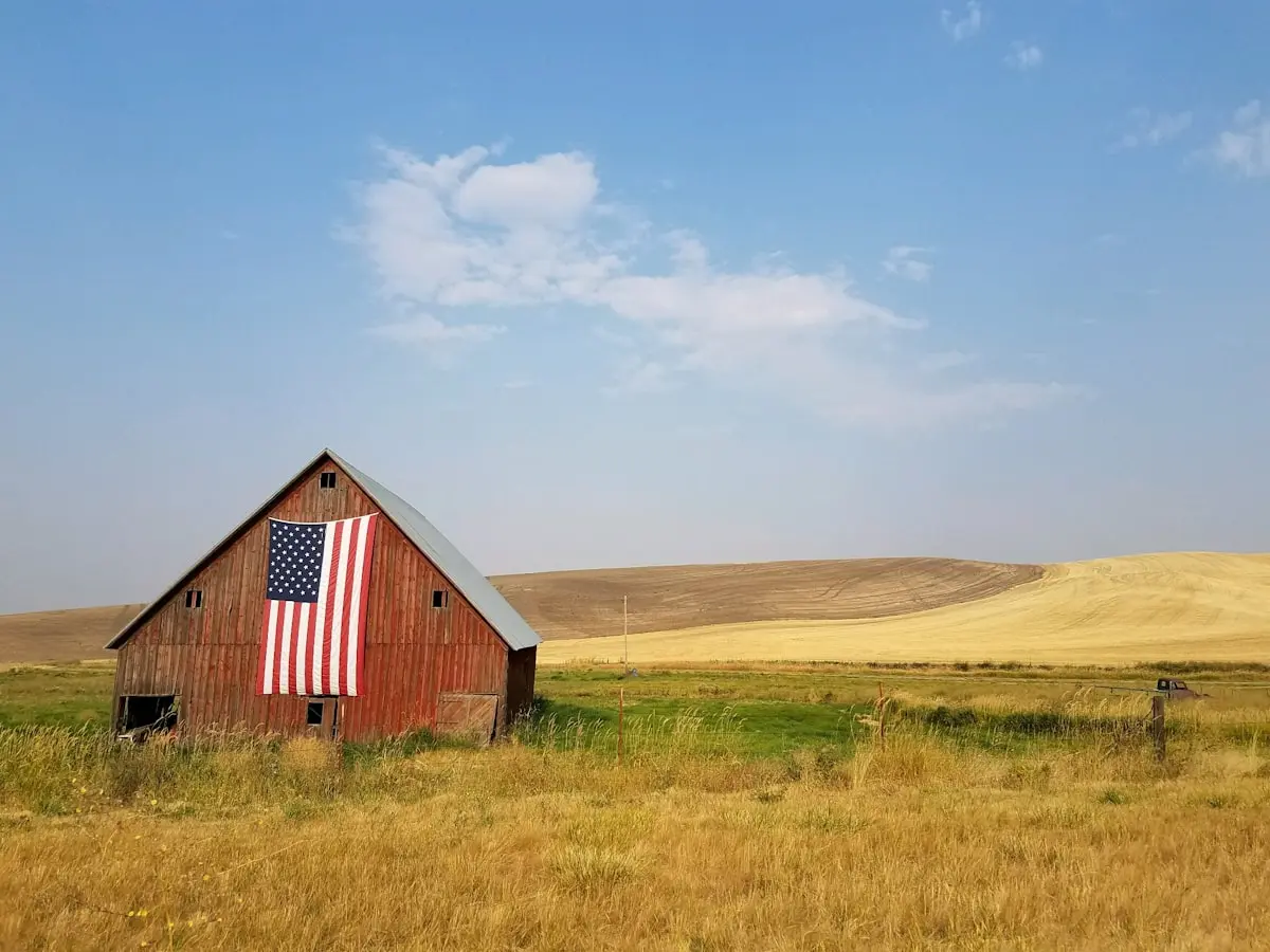 American flag displayed on a neighborhood home